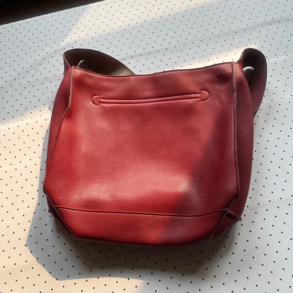 Vintage 90s Cherry Red Leather Hobo Shoulder Bag Minimalist Purse